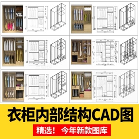 衣柜双移门三移门内部结构CAD图纸图库立面图